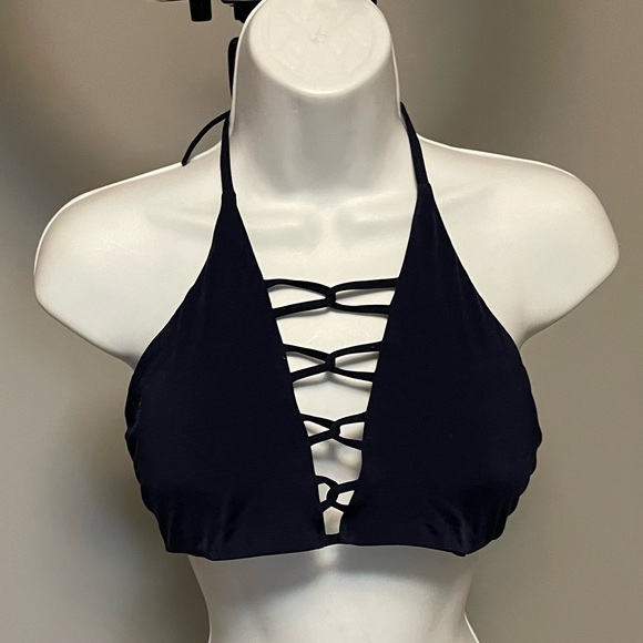 Athleta-navy, lace-up swim top - Picture 1 of 3